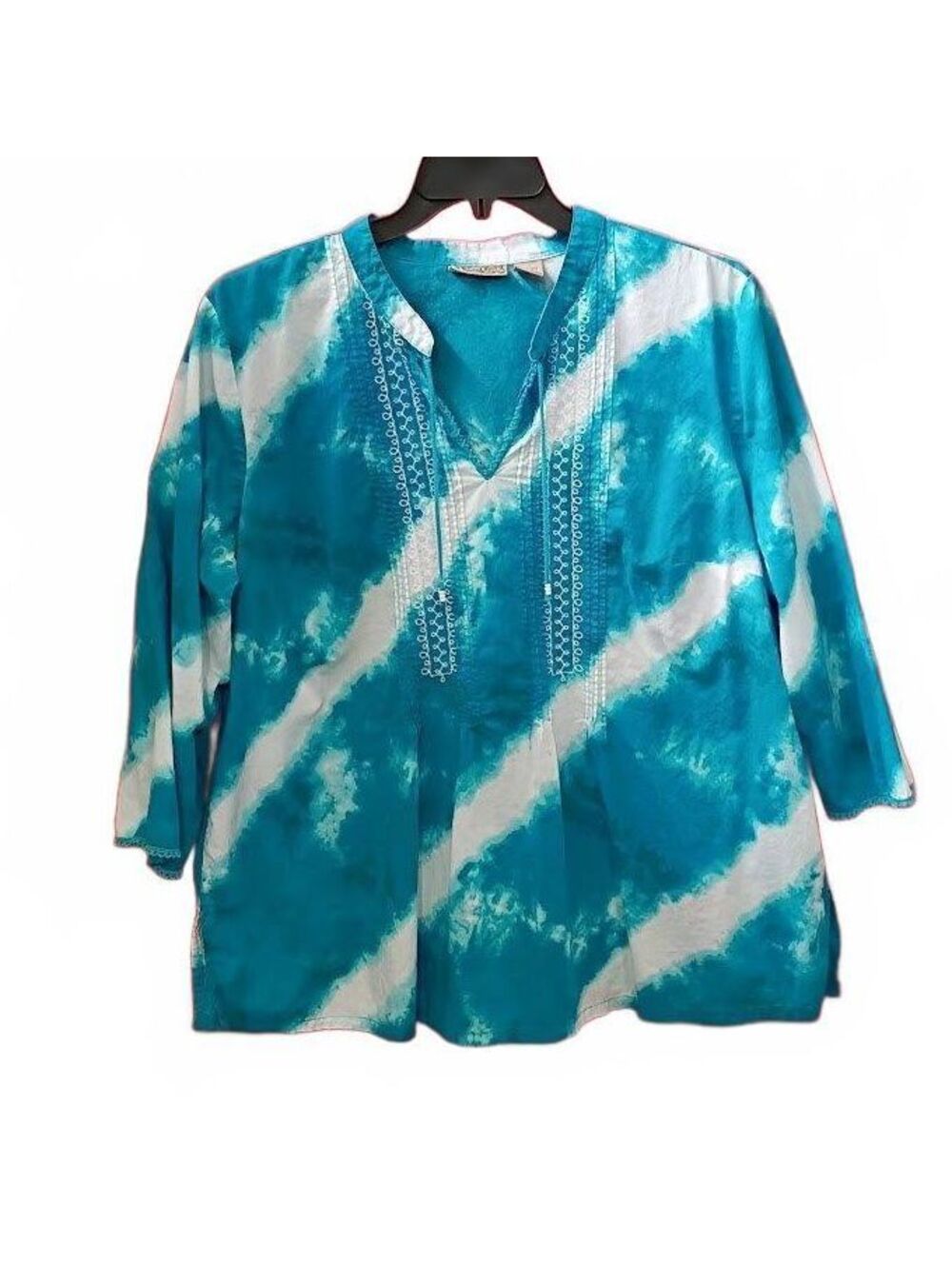 Art and Soul Women's Blue and White Tie-Dye Cotton Top Plus Size 2X